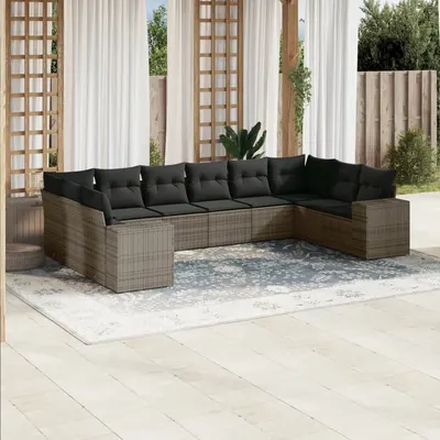 Gossi set mobilier de gradina cu perne, 10 piese, gri, poliratan