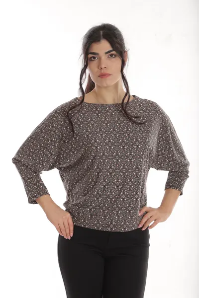 Bluza chimono CP24021 grej & roz pudra geometric, Cesy | marimea L
