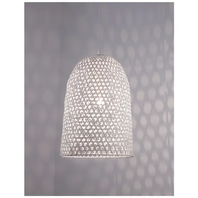 Lampa suspendata AURORA Alb Bamboo Alb Fabric Wire & Baza LED E27 1x12 Wat 230 Volt IP20 Fara bec