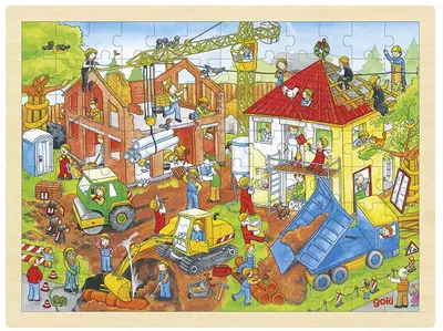 Puzzle din lemn Goki - La constructie