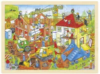 Puzzle din lemn Goki - La constructie