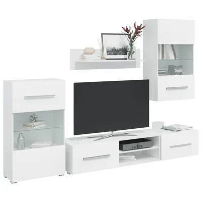 vidaXL Set mobilier comodă TV de perete, 5 piese, iluminare LED, alb