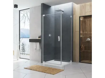 Cabina de dus 100x70 cm cu usa batanta si profil compensator, crom, instalare usa stanga, Ronal Cadura