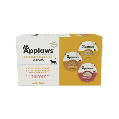 APPLAWS Chicken Selection, Pui, bol hrană umedă pisici, (în supă), multipack, 60g x 8buc