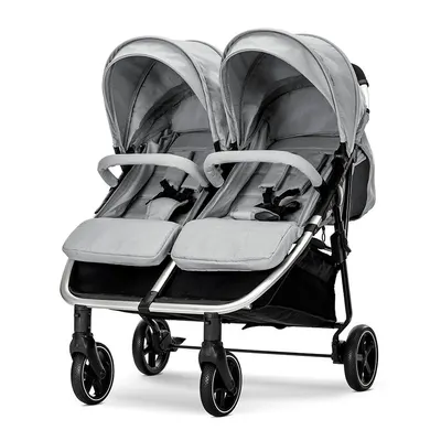 Carucior pentru gemeni Lorelli Duo Grey, cadru din aluminiu, spatar reglabil pozitii multiple, geanta pentru mama inclusa