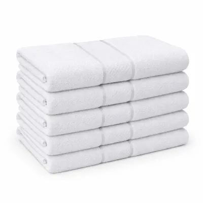 Set 5 prosoape mari 70x130cm, din 100% bumbac pakistanez, 400g, Line, Alb