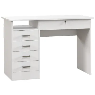 HOMCOM Birou Modern cu 5 Sertare, Birou cu Sertare și Compartiment Deschis pentru Biroul de Acasă și Studiu, 110x50x76 cm, Alb | Aosom Romania
