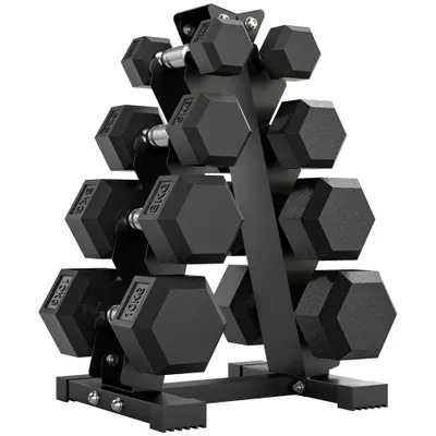 SPORTNOW Set Gantere Hexagonale cu Suport pentru Economisirea Spațiului, de la 2 kg la 10 kg, Negru | Aosom Romania
