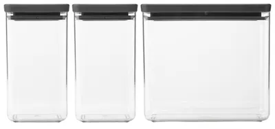 Cutii pentru depozitarea produselor Brabantia - Tasty+ Stackable, 2 x 1.6 l și 1 x 3.5 l, Dark Grey, 3 buc