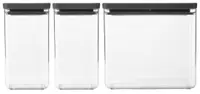 Cutii pentru depozitarea produselor Brabantia - Tasty+ Stackable, 2 x 1.6 l și 1 x 3.5 l, Dark Grey, 3 buc