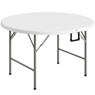 Outsunny Masă Pliabilă de Grădină Φ122 cm, Masă de Picnic Rotundă pentru 6 Persoane, Cadru Metalic, Alb | Aosom Romania