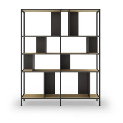 Bibliotecă neagră/în culoare naturală cu aspect de lemn de stejar 144x175 cm Alabama – Marckeric