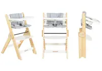 Scaun de masa multifunctional Cangaroo Caramel White 2in1 din lemn cu sezut reglabil 3 nivele,de la 6luni,suport picioare reglabil 6 nivele,pliere compacta,centura de siguranta,pernuta moale inclusa,picioare antiderapante