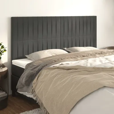 vidaXL Tăblie de pat gri închis 160x5x118/128 cm catifea