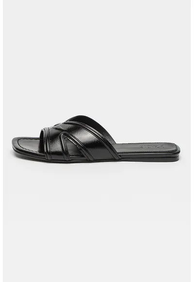 Papuci din piele cu varf patrat - Negru
