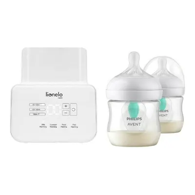 Set incalzitor biberoane dublu, Lionelo, ThermUp Double, multifunctional + 2x biberoane, Philips Avent, Cu supapa AirFree, 0 luni+, 125 ml, Alb