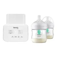 Set incalzitor biberoane dublu, Lionelo, ThermUp Double, multifunctional + 2x biberoane, Philips Avent, Cu supapa AirFree, 0 luni+, 125 ml, Alb