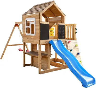 Căsuță de joacă din lemn pentru copii Ginger Home - Cu tobogan, 2 leagăne, cadru de cățărat și nisip
