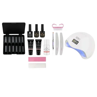 Set unghii polygel FSM cu lampa SUN5 – kit complet 14 piese