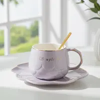Cană pentru cappuccino și ceai Morello - Simple Life, cu farfurioară și linguriță, 250 ml, Purple