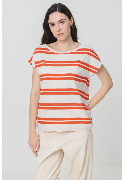 Tricou lejer din bumbac Lesley - Portocaliu inchis/Alb murdar