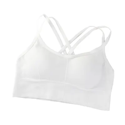 Bustiera pentru Sala, cu Bretele si Spate Gol, Fara Cusaturi, Model Push Up, Marime Universala, Alb, MIX14100