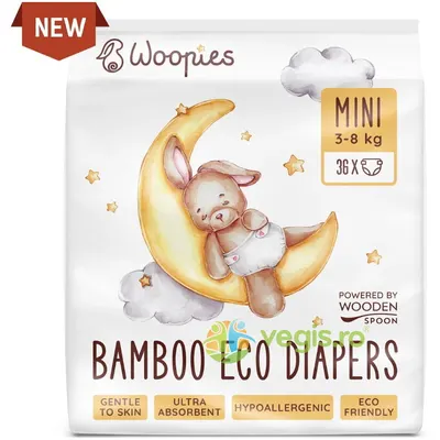Scutece Bio cu Fibre de Bambus Mini (3-8 kg) 36buc