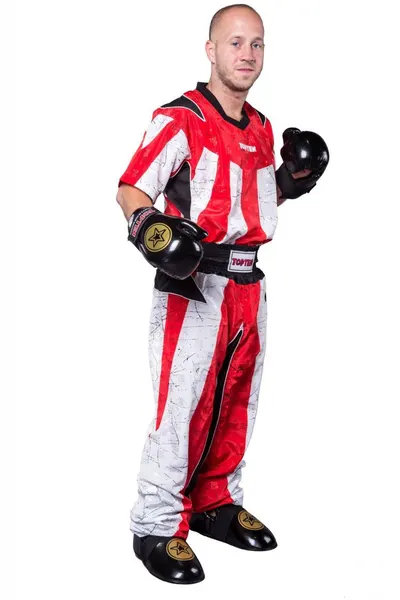 Uniforma Kickboxing „Sunrise”, aprobat WAKO, Top Ten, Alb-Rosu, 170cm