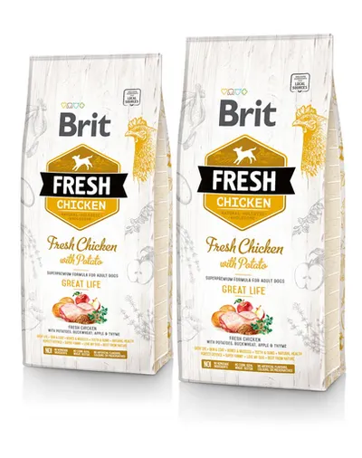BRIT Fresh Adult Great Life hrana uscata caini adulti, pui si cartofi 24 kg (2 x 12 kg)