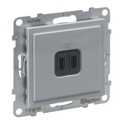 Incarc USB dublu, Tip C+C, alu