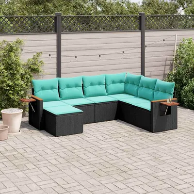 Gossi set canapele de gradina cu perne, 7 piese, negru, poliratan