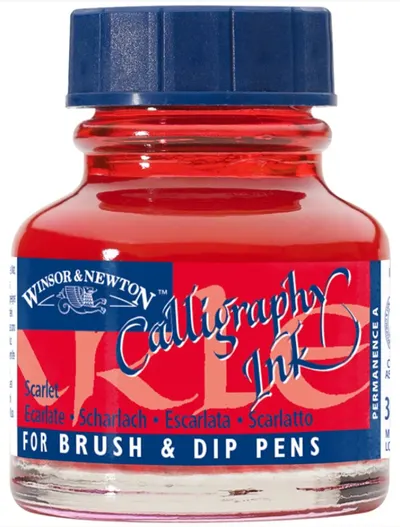 Cerneală de caligrafie Winsor & Newton - Roșu scarlet, 30 ml