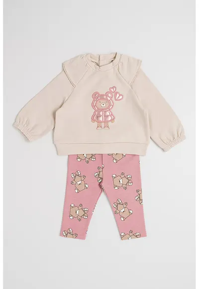 Set de bluza de trening si pantaloni - Roz deschis/Maro nisip