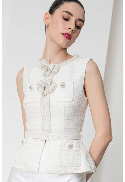 Rochie combi cu aplicatii din margele - Crem/Argintiu/Bej deschis