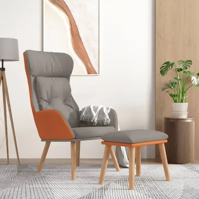 vidaXL Scaun de relaxare cu taburet gri deschis piele ecologică/textil