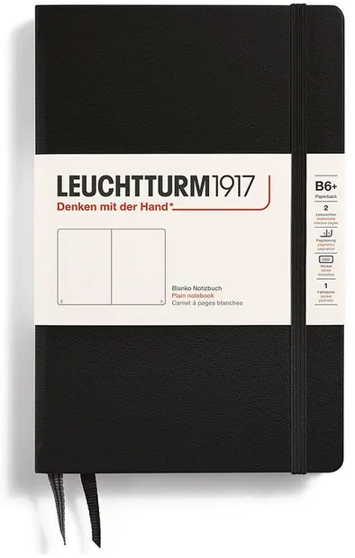 Caiet Leuchtturm1917 Paperback - B6+, negru, pagini albe, copertă rigidă