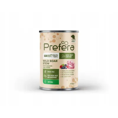 PREFERA Pro H&T Stew, XS-XL, Mistreț și Afine, conservă hrană umedă fără cereale câini, (pate), 400g
