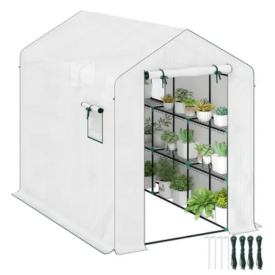 Outsunny Sera de grădină 3 m² cu rafturi 3 niveluri, PE renforcée 135 g/m² anti-UV, ușă rulabilă și ferestre din plasă | Aosom Romania