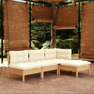 Gossi set mobilier gradina cu perne, 4 piese, crem, lemn de pin