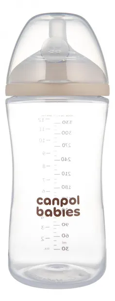 Sticlă pentru bebeluși cu tetină cu două zone Canpol babies - Natural Shape, 330 ml, 6 luni+