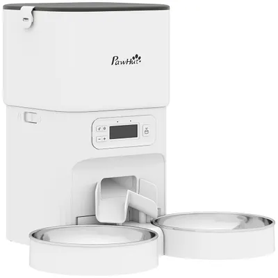 PawHut Hrănitor Automat Pisici 4L Dispenser Mâncare pentru Pisici/Câini 1-6 mese/zi 2 boluri 2 surse de alimentare | Aosom Romania