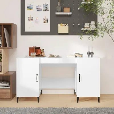 vidaXL Birou, alb extralucios, 140x50x75 cm, lemn compozit