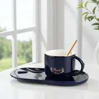 Cana pentru cappuccino și ceai Morello - Wood Elves, cu farfurioară și linguriță 250 ml, Albastru