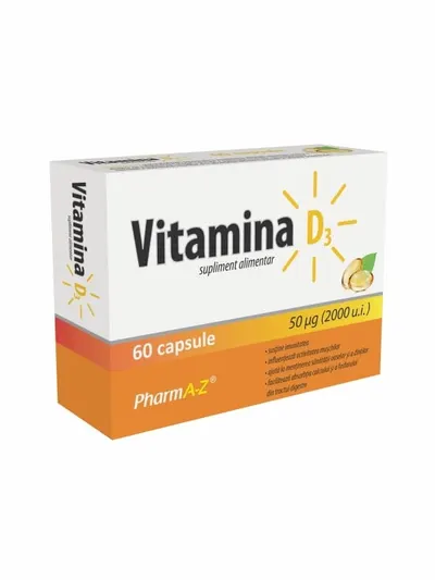 Vitamina D3 2000UI, 60 capsule, PharmA-Z