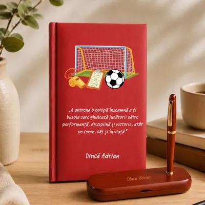 Cadou pentru profesorul de Sport- Agenda + set de scris personalizate