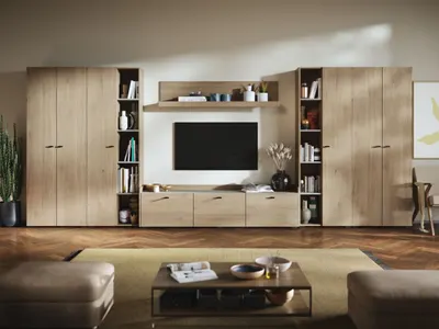 Living Silensia C5 DUO - Mobila sufragerie aspect lemn / bej