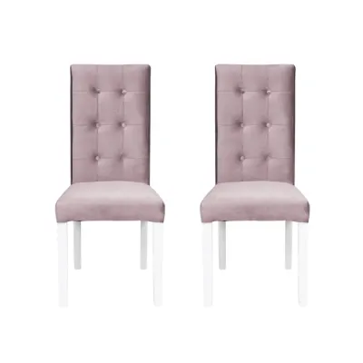 Set 2 scaune living TEO LUX, picioare lemn alb, stofa roz pudra, 46x60x98 cm