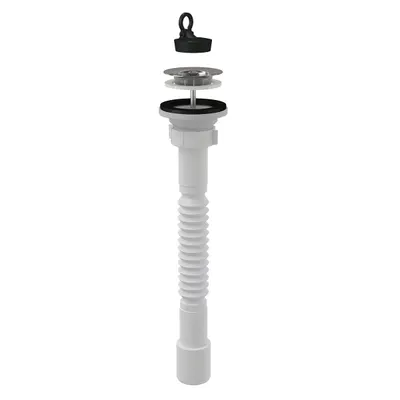 Sifon flexibil pentru lavoar Alcadrain A750 + A31 cu piulita plastic, ventil chiuveta si sita