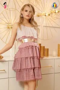 Rochie Pretty Girl de ocazie cu volane din pliseu lame