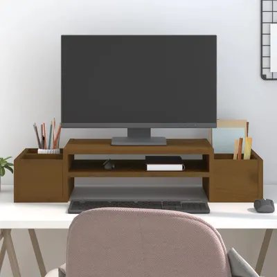 vidaXL Suport pentru monitor, maro miere, 70x27,5x15cm, lemn masiv pin